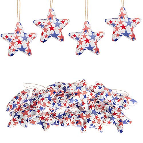 Wehhbtye 20PCS Independence Day Hanging Star - Fabric 4th of July Patriotic Fabric Wrapped Hanging Star Ornament for Memorial Day Party Festival Christmas Tree Decorations-Stars-