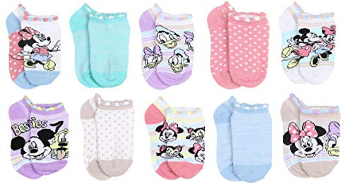 Disney Little Girls Minnie Mouse 10-Pack No Show Socks, Sock Size 6-8 -Shoe Size 10-4- White Disney Little Girls Minnie Mouse 10-Pack No Show Socks, Sock Size 6-8 -Shoe Size 10-4- White