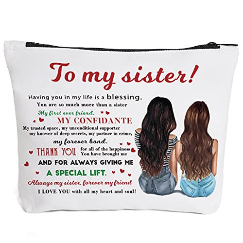 To My Sister Gifts, Sister Birthday Gifts from Sister?Friends, Sister Gifts from Sisters- Having You in My Life is Blessing-Sister Makeup Bag, for Birthday, Graduation Best Friends Ever Personalized