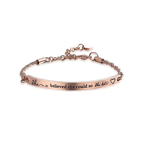 Inspirational Gift for Women Girls Daughter Inspirational Jewelry Inspirational Bracelet Engraved She Believed She Could So She Did -Rose Gold-She Believed She Could- Inspirational Gift for Women Girls Daughter Inspirational Jewelry Inspirational Bracelet Engraved She Believed She Could So She Did -Rose Gold-She Believed She Could-