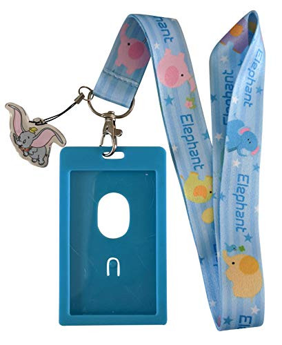 Elephants Print Lanyard w/ID Badge Holder and Charm -Blue-
