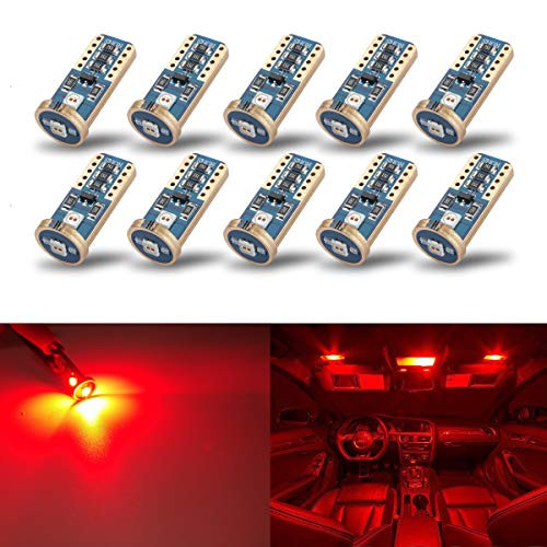 iBrightstar Newest Extremely Bright Wedge T10 168 194 LED Bulbs For Car Interior Dome Map Door Courtesy License Plate Lights, Red