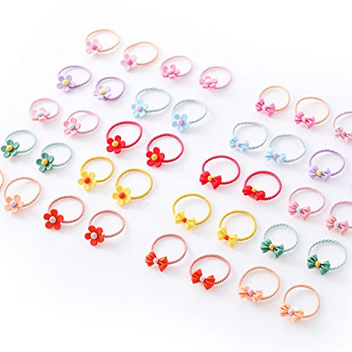 40pcs -20 pairs- Girl's Elastic Hair Ties Rubber Bands Flower and Bows Hair Bands Holders Pigtails Ponytail Hair Accessories for Girls Infants Toddlers Kids Teens and Children