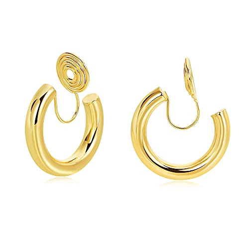 30mm Thin Gold Hoop Clip On Earrings for Women, Clip on Thin Hoop Earrings No Pierced Earrings for Girls 30mm Thin Gold Hoop Clip On Earrings for Women, Clip on Thin Hoop Earrings No Pierced Earrings for Girls