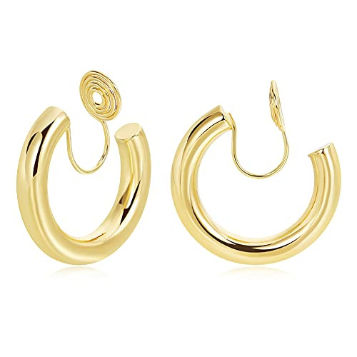 Gold Hoops Clip On Earrings for Women | Big Thick Hoops Lightweight Clip Earrings No Pierced Earrings Gold Hoops Clip On Earrings for Women | Big Thick Hoops Lightweight Clip Earrings No Pierced Earrings
