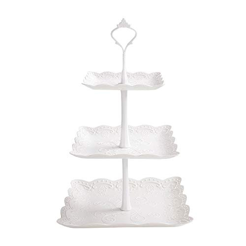 3-Tier Cake Fruit Stand for Dessert Tiered Cupcake Tray Party Wedding Birthday Serving Platter Food Display Holder -White, Square-