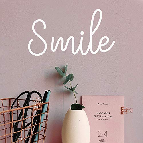 Vinyl Wall Art Decal - Smile - 10" x 18" - Modern Inspirational Positive Cute Quote Sticker for Home Office Bedroom Closet Living Room Work Space Apartment Decor -White-