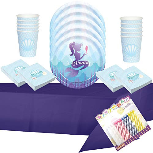 Mermaid Party Supplies Pack Serves 16: Dinner Plates Luncheon Napkins, Cups and Table Cover with Birthday Candles - (Bundle for 16) Mermaid Party Supplies Pack Serves 16: Dinner Plates Luncheon Napkins, Cups and Table Cover with Birthday Candles - (Bundle for 16)