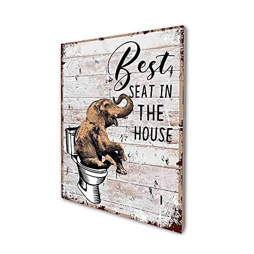 akeke Best Seat in The House Elephant Funny Bathroom Quote Retro Farmhouse Wood Wall Art Decor Gift Idea for Friend Family Office/Home Bathroom