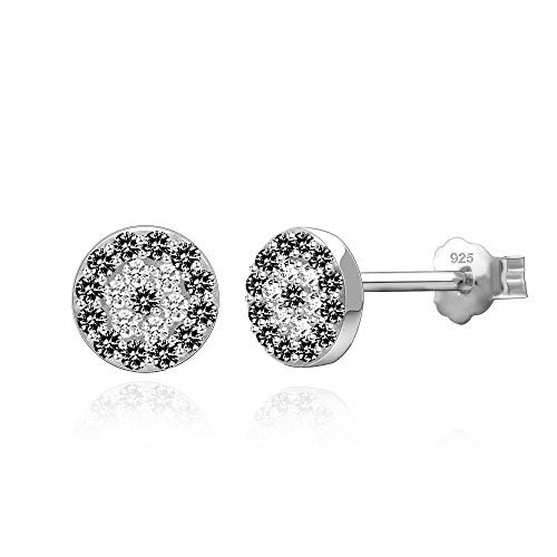 925 Sterling Silver Cubic Zirconia Mini Circle Pave Disc Stud Earrings 6mm Diameter