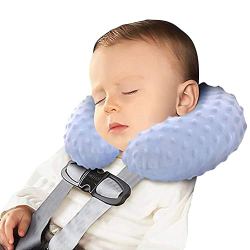 Travel Pillows for Kids - Baby Car Seat Head Support Pillow Cute U-Shaped Inflate Neck Pillow for Head Airplanes Traveling Sleeping, Soft Neck Pillow for Toddler Boys and Girls-Blue