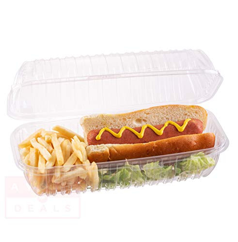 Clamshell Hoagie Clear Hinged [50 Pack] Take-Out Plastic Go Sandwich Containers [Size: 9 7/8" x 5" x 3 1/2"]