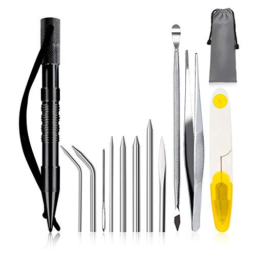 WILDAIR 12 Pack Marlin Spike with Lacing Needles/Fids for Paracord or Leather Work Paracord FID Set Paracord Lacing Stitching Needles and Smoothing Tool-Black-