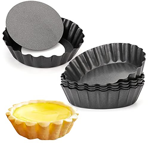 Cyimi 6 pcs Egg Tart Molds, 3" Mini Tart Pans Removable Bottom, Cupcake Cake Muffin Mold Tin Pan Baking Tool, Reusable Quiche Bakeware Carbon Steel for Pies, Quiche Bakeware, Cheese Cakes, Desserts