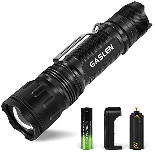 Gaslen LED Tactical Flashlight - High Lumen Rechargeable Water Resistant Torch Light, Zoomable, Camping, Outdoor, Emergency, Everyday Flashlights with Clip