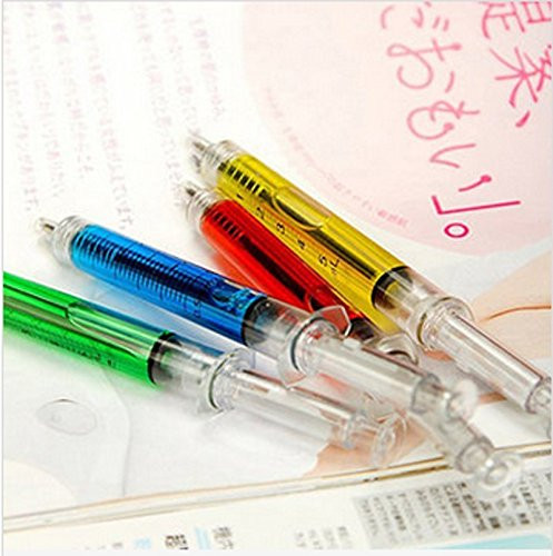 Mingyaa 4Pcs Syringe Ballpoint Pen Random Color Needle Refill Ink Blue Bulk Novelty Blood Office School Funny Art Gift