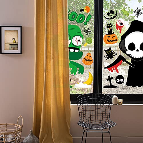 9 Sheets Halloween Window Clings Stickers, Pumpkin Spider Bat Ghost Witch Halloween Window Decals Stickers for Halloween Decorations -2-