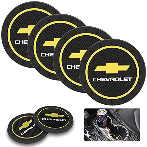 Car Coasters for Chevrolet Cup Holder - Set of 4 Durable Anti Slip Silicone Cup Holder Coaster for Drinks Absorbent Car Interior Accessories with Chevrolet Logo