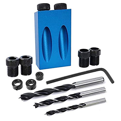 14Pcs Pocket Hole Jig Kit 15 Degree Wood Working Dowel Drill Joinery Kit with 6/8/10mm Drive Adapter Bits for Woodworking Angle Drilling Holes Wood Locator Jig