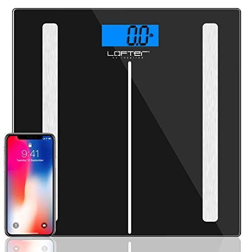 Bluetooth Body Fat Scale, LOFTER Smart Digital Weight Scale Wireless Bathroom Scale 12 Body Composition Analyzer with iOS & Android APP for Body Weight, Fat, Water, BMI, BMR, Muscle Mass, 396lbs Black