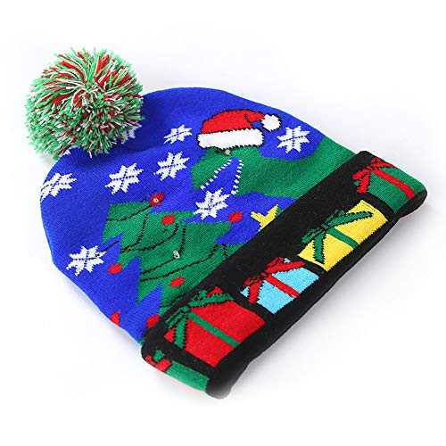 Mchochy Unisex LED Light-up Ugly Christmas Hat Beanies Knitted Xmas Party Cap with 6 Colorful Lights, Winter Snow Hat Sweater Holiday Hat Party Beanie Cap for Boys Girls -Dinosaur-
