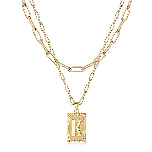 Gold Layered Initial Necklaces for Women, 14K Gold Plated Square Capital Initial Pendant Necklace Layered Letter K Necklaces for Women Dainty Paperclip Chain Choker Necklace Gold Jewelry Gold Layered Initial Necklaces for Women, 14K Gold Plated Square Capital Initial Pendant Necklace Layered Letter K Necklaces for Women Dainty Paperclip Chain Choker Necklace Gold Jewelry
