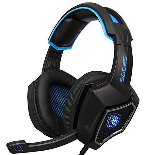 Sades SPIRITWOLF 3.5mm Version PC Over-Ear Stereo Gaming Headset Headband Headphones with Mic, Noise Reduction, Volume Control, LED Light for Computer Gamers(Black Blue) Sades SPIRITWOLF 3.5mm Version PC Over-Ear Stereo Gaming Headset Headband Headphones with Mic, Noise Reduction, Volume Control, LED Light for Computer Gamers(Black Blue)