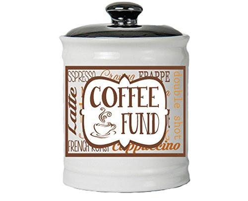 Cottage Creek - Coffee Fund - White Round Ceramic Piggy Bank Jar with Black Lid - Coffee Gifts Cottage Creek - Coffee Fund - White Round Ceramic Piggy Bank Jar with Black Lid - Coffee Gifts