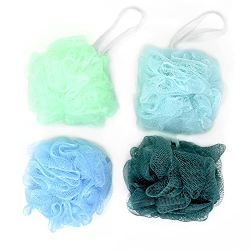 Spa Savvy: Spa Savvy: Pack of 4 Shower Sponge Pouf Loofahs Eco-friendly Exfoliating Mesh Brush Pouf Bath Shower Ball Sponge 4 Colors-Exfoliate, Cleanse, Soothe Skin