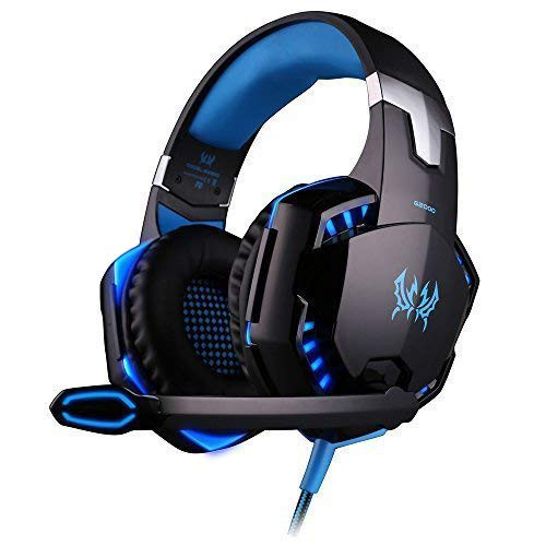 KOTION EACH G2000 Gaming Headset Earphone 3.5mm Jack with LED Backlit Mic Stereo Bass Noise Cancelling PS4 Headset Xbox One Headset for Computer Game Player (Black + Blue)