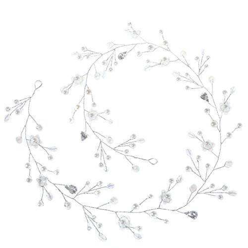 Yean Wedding Headband Silver Wedding Hair Vine Long Rhinestones Flower Opal Wedding Headband Bridal Hair Accessories for Bride and Bridesmaids -70cm / 27.56in-