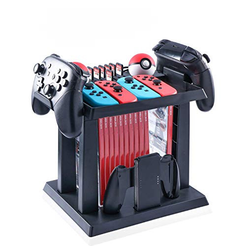 DeHasion Multifunctional Game Disk Storage Tower Holder Stand for Nintendo Switch Console Accessory 2 Poke Ball Plus Controllers Stand Holder