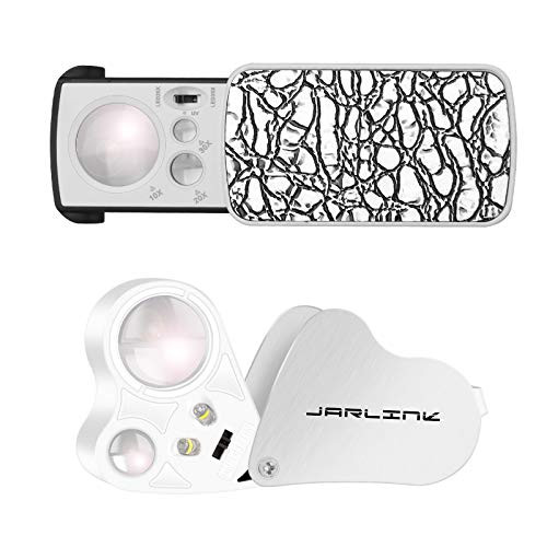 JARLINK 2 Pack Jewelry Loupes, 30X 60X Illuminated Loupe Magnifier and Foldable Jewelry Magnifier with Bright LED Light for Gems, Jewelry, Coins, Stamps, etc -White-