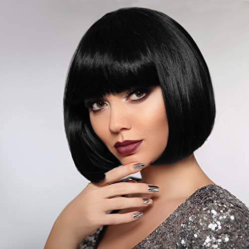 Bob Wigs for Women Short Bob Wig With Bangs 11''Colorful Daily Party Halloween Cosplay Straight Hair Wig Black
