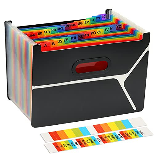 H4D 24 Pockets Expanding File Folder, Expandable Accordian File Organizer, Acordian File Keeper Accordian Folder Organizer, Expandable Filing Box Accordion Binder for A4 Letter Size Paper Documents