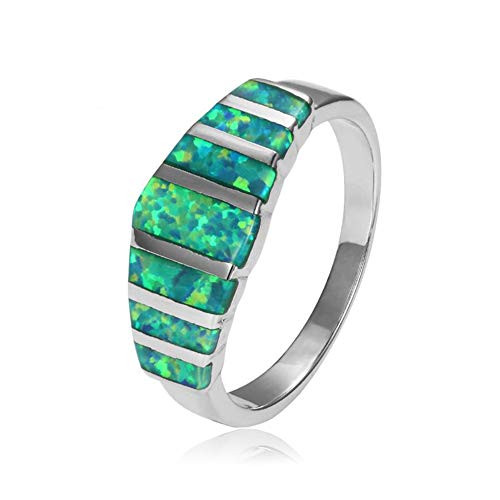 CiNily Women's Opal Rings,Create Green Fire Opal Silver Plated Gemstone Ring Size 6