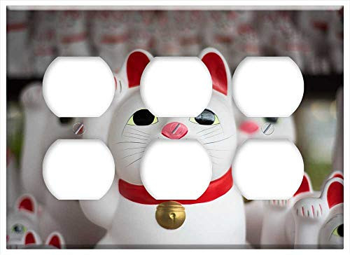 Triple Duplex Outlet Wall Plate Cover - Cat Figurine Japan Display