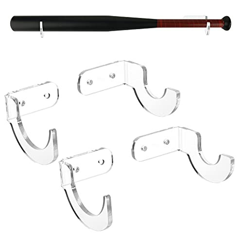 Cosmos 2 Sets Acrylic Baseball Bat Wall Mount Holder - Baseball Bat Horizontal Display Rack Hanger - Softball Wall Holder Stand for Memorabilia and Collectible -Transparent Clear-