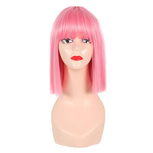 Lylyshan Pink Wig Bob Straight Synthetic Middle part Wigs for Women Fashion Heat Resisteant Bob wigs with Bangs Cosplay wigs