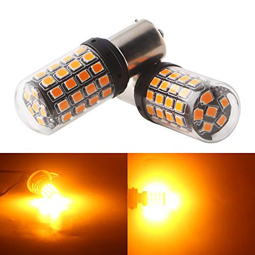 Qasim 2-Pack Amber P21W 1156 BA15S 54SMD 3030 LED Lamps for Car Tail Backup Turn Signal Reversing Replacement Light Bulb DC 12V