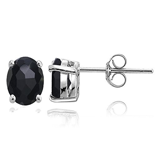 Sterling Silver Simulated Onyx 8x6mm Oval Solitaire Stud Earrings