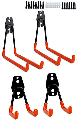 Garage Hooks Dirza 4 Pack Steel Garage Storage Utility Double Hooks, Heavy Duty Wall Mount Tool Hangers Organizers for Organizing Ladder, Power Tool,Bulk Items, Shovel, Ropes