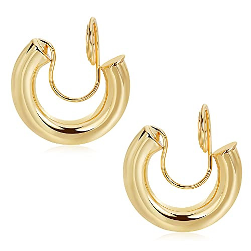 TONLUYAX Gold Clip on Hoop Earrings for Women, 20mm Hoops Non Piercing Women Clip Earrings for Girls TONLUYAX Gold Clip on Hoop Earrings for Women, 20mm Hoops Non Piercing Women Clip Earrings for Girls