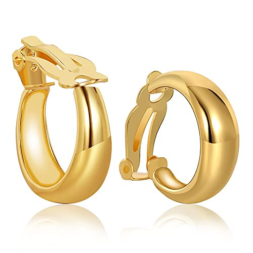 FAMARINE Gold Hoop Clip on Earrings for Women Fashion Hoops Clip Earrings Non Piercing Earrings for Girls FAMARINE Gold Hoop Clip on Earrings for Women Fashion Hoops Clip Earrings Non Piercing Earrings for Girls
