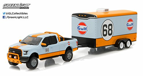 Greenlight 1: 64 Hitch & Tow Series 7 - 2015 Ford F-150 Gulf Oil #68 & Enclosed Car Hauler Diecast Vehicle Greenlight 1: 64 Hitch & Tow Series 7 - 2015 Ford F-150 Gulf Oil #68 & Enclosed Car Hauler Diecast Vehicle