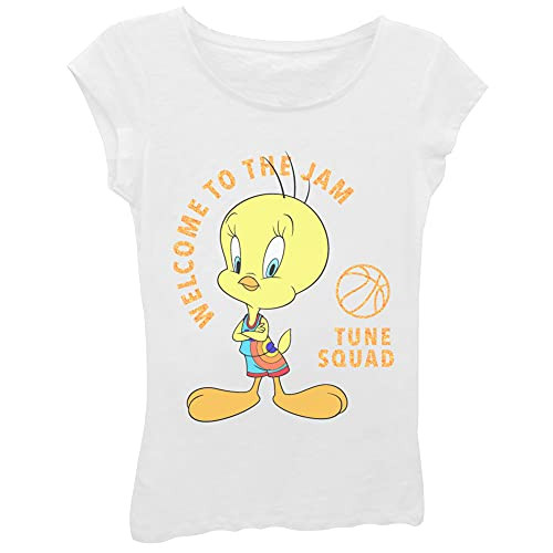 space jam Big 2: A New Legacy Tweety Bird Tune Squad Girls T-Shirt, White, 7-8