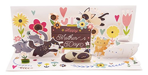 Up With Paper Pop-Up Panoramic's Mother's Day Greeting Card - Cats Love Flowers A293 multi colored
