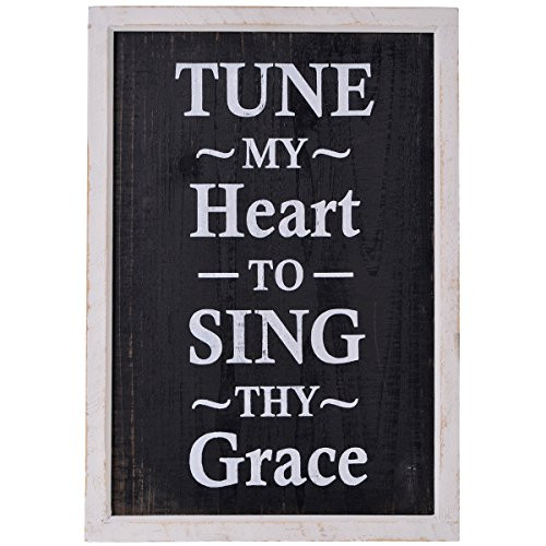 NIKKY HOME 14" x 20" Rustic Wood Framed Wall Sign Plaque with Quote Tune My Heart to Sing Thy Grace