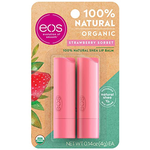 eos USDA Organic Lip Balm - Strawberry Sorbet | Lip Care to Moisturize Dry Lips | 100 percent Natural and Gluten Free | Long Lasting Hydration | 0.14 oz | 2 Pack eos USDA Organic Lip Balm - Strawberry Sorbet | Lip Care to Moisturize Dry Lips | 100 percent Natural and Gluten Free | Long Lasting Hydration | 0.14 oz | 2 Pack