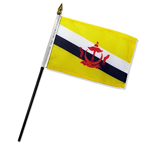 Brunei 4"x6" Flag Desk Table Stick PREMIUM Vivid Color and UV Fade BEST Garden Outdor Resistant Canvas Header and polyester material FLAG